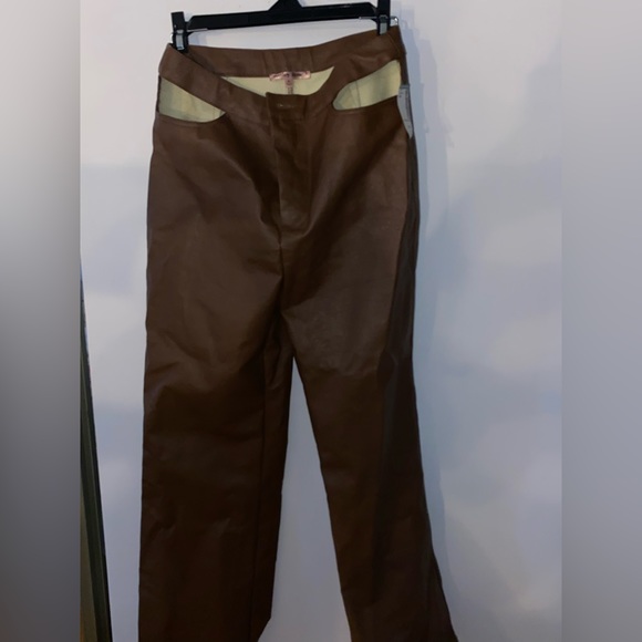 Brown Faux Leather Pants with Cut outs from Bailey Rose - Picture 1 of 4